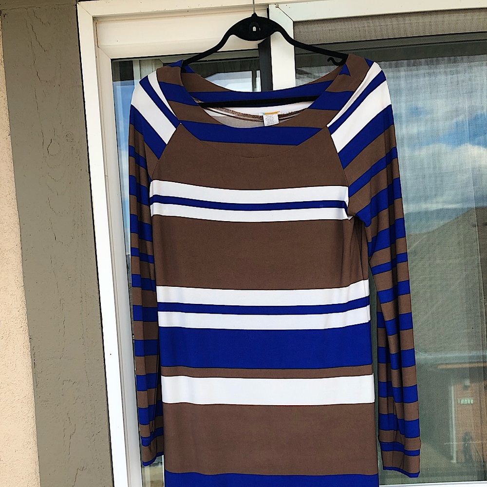 Rubber ducky multi striped dress. Long sleeves. Stretch to it.
